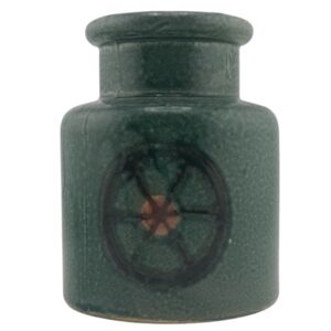 Vintage Glazed Ceramic Vase Green with Wheel Design Made in Japan